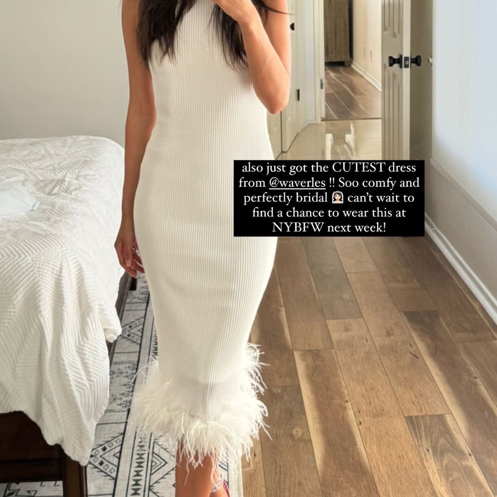 White Feather Hem Midi Dress